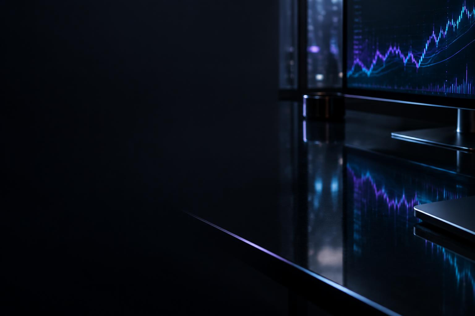 Pantalla de análisis financiero en un entorno oscuro